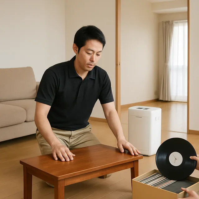港区でローテーブル・除湿機・レコードを確認する出張買取＋不用品回収の事例イメージ