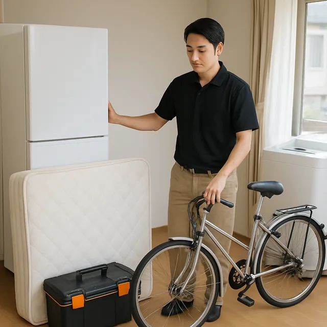 三郷市でマットレス・工具箱・自転車を確認する出張買取＋家片付けの事例イメージ