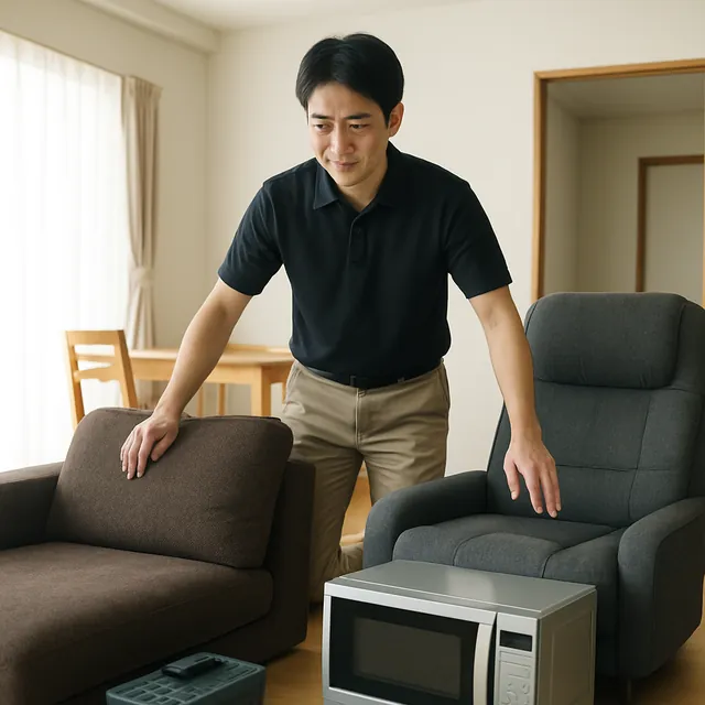 三郷市でカウチソファ・リクライニングチェア・オーブンレンジを確認する出張買取＋引越しの事例イメージ
