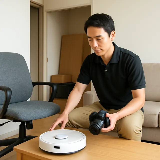 三郷市でオフィスチェア・ロボット掃除機・カメラを確認する出張買取＋引越しの事例イメージ