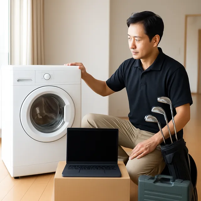 三郷市でドラム式洗濯機・パソコン・ゴルフ用品を確認する出張買取＋不用品回収の事例イメージ