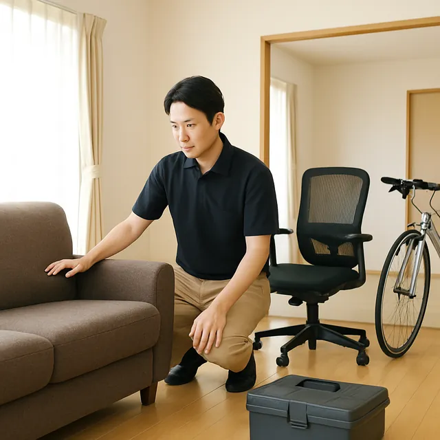 三鷹市でカウチソファ・オフィスチェア・自転車を確認する出張買取の事例イメージ