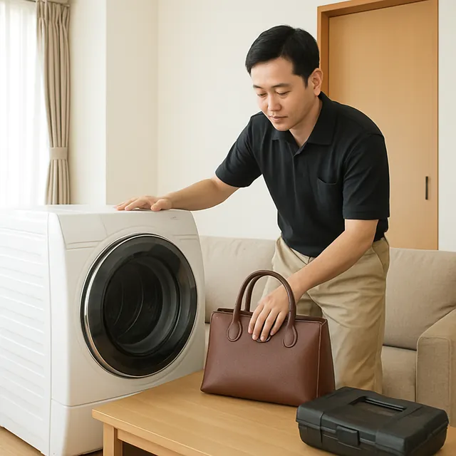 三鷹市でドラム式洗濯機・ブランドバッグ・工具箱を確認する出張買取の事例イメージ