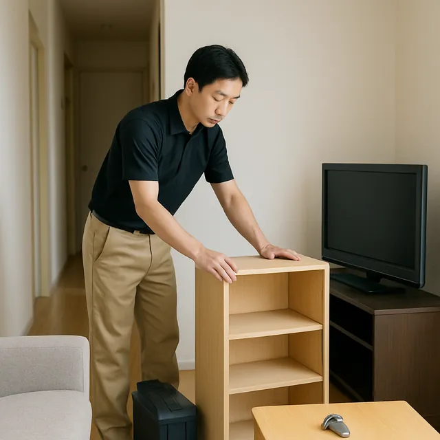 三鷹市で本棚・液晶テレビ・腕時計を確認する出張買取＋家片付けの事例イメージ