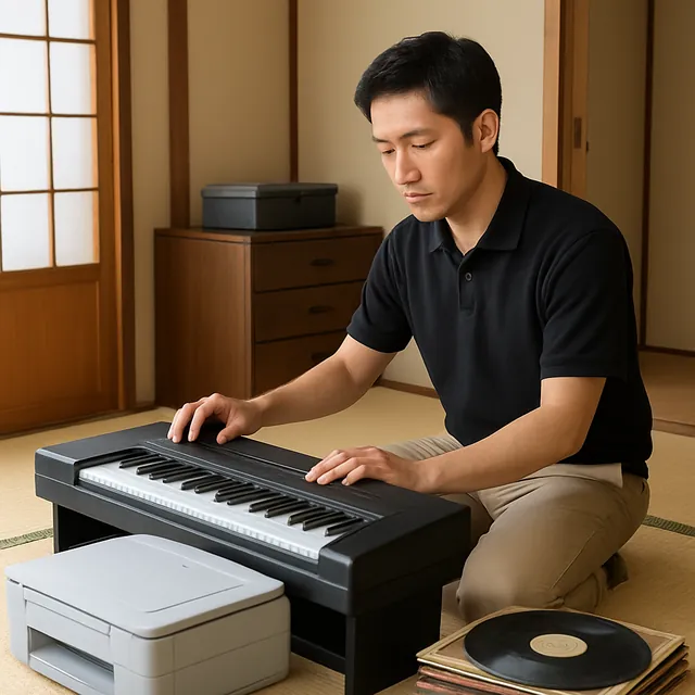 三鷹市で電子ピアノ・プリンター・レコードを確認する出張買取＋遺品整理の事例イメージ