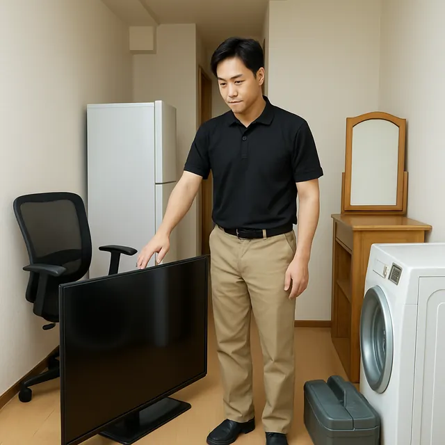 三鷹市でオフィスチェア・ドレッサー・有機ELテレビを確認する出張買取＋引越しの事例イメージ