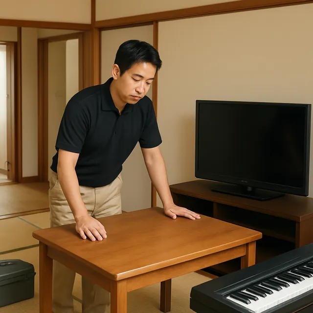 三鷹市でダイニングテーブル・液晶テレビ・電子ピアノを確認する出張買取＋不用品回収の事例イメージ
