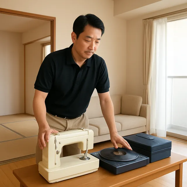 三鷹市でローテーブル・ミシン・レコードを確認する出張買取＋不用品回収の事例イメージ