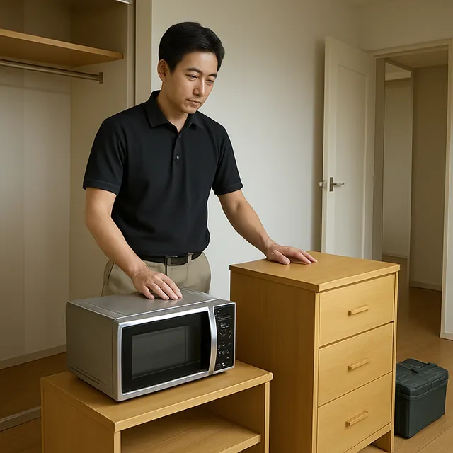 武蔵野市でチェスト・レンジ台・オーブンレンジを確認する出張買取＋遺品整理の事例イメージ