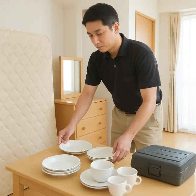 武蔵野市でマットレス・ドレッサー・食器セットを確認する出張買取＋引越しの事例イメージ