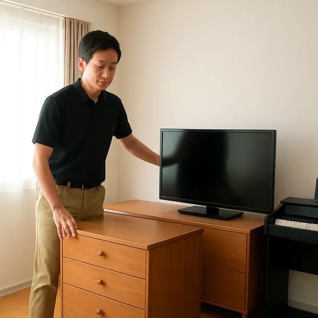 武蔵野市でサイドボード・液晶テレビ・電子ピアノを確認する出張買取＋引越しの事例イメージ