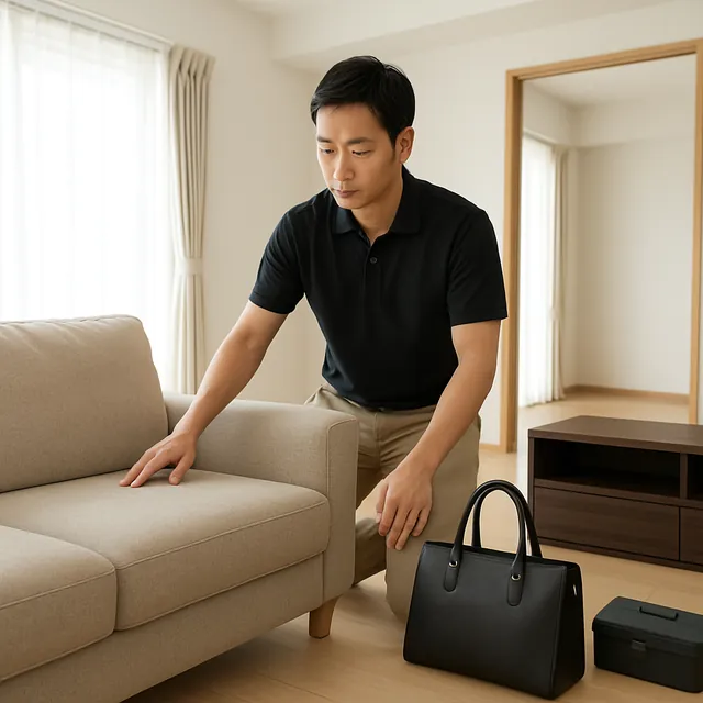 流山市で3人掛けソファ・テレビボード・ブランドバッグを確認する出張買取＋遺品整理の事例イメージ