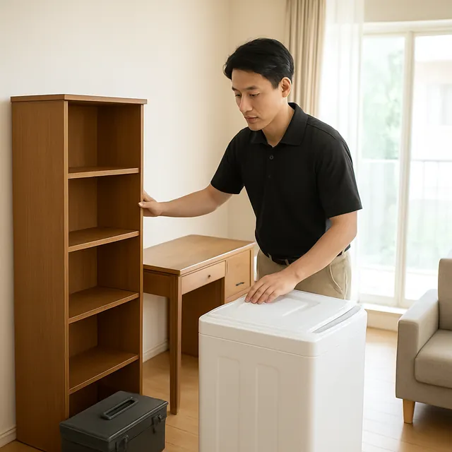 流山市で本棚・デスク・縦型洗濯機を確認する出張買取＋遺品整理の事例イメージ