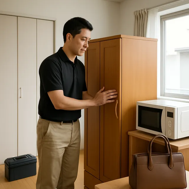 流山市で洋服タンス・レンジ台・ブランドバッグを確認する出張買取＋引越しの事例イメージ