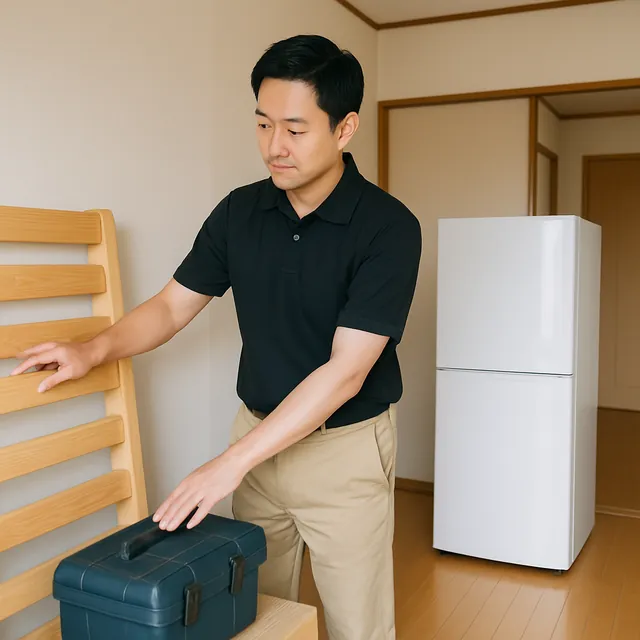 流山市でベッドフレーム・冷蔵庫・電動工具を確認する出張買取＋不用品回収の事例イメージ