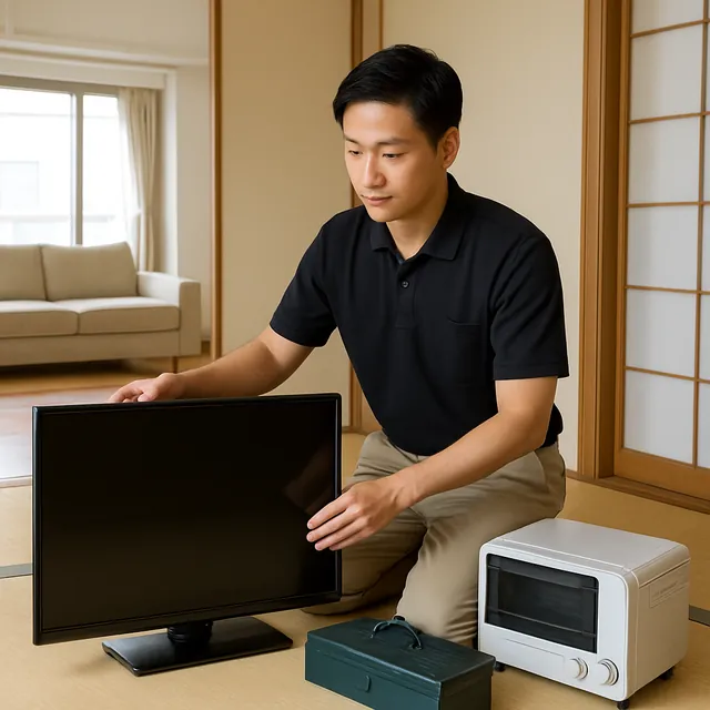 中野区で有機ELテレビ・オーブンレンジ・工具箱を確認する出張買取の事例イメージ