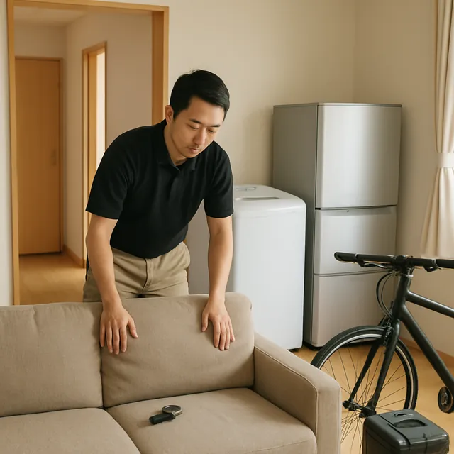 中野区で3人掛けソファ・腕時計・自転車を確認する出張買取＋家片付けの事例イメージ