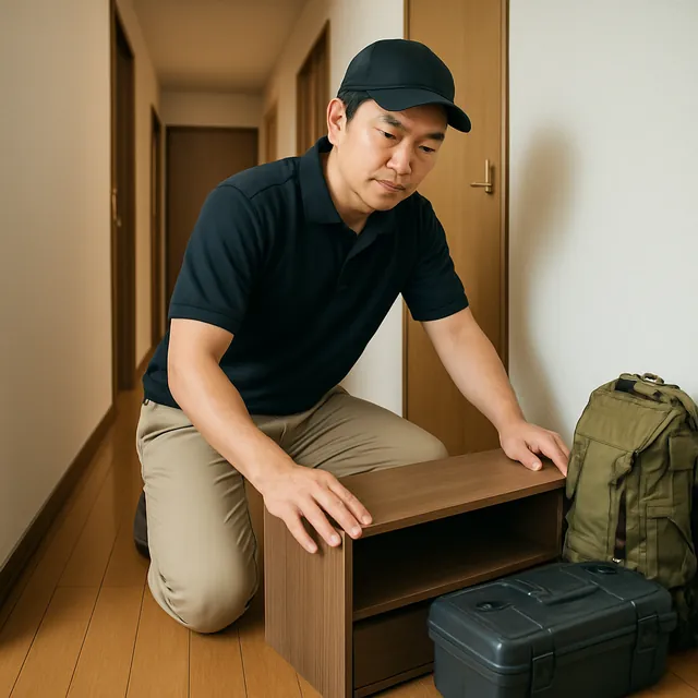 中野区でテレビボード・工具箱・アウトドア用品を確認する出張買取＋家片付けの事例イメージ