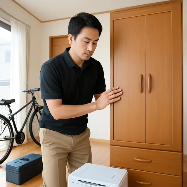 中野区で洋服タンス・プリンター・自転車を確認する出張買取＋引越しの事例イメージ