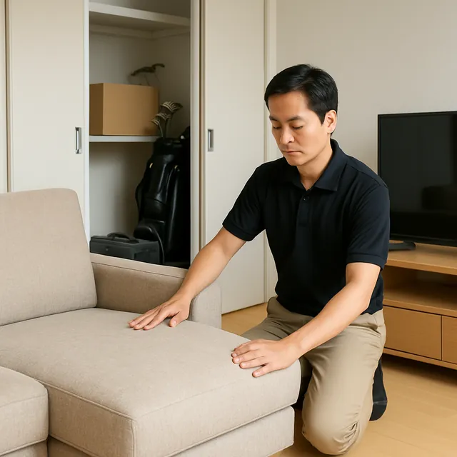 中野区でカウチソファ・モニター・ゴルフ用品を確認する出張買取＋引越しの事例イメージ