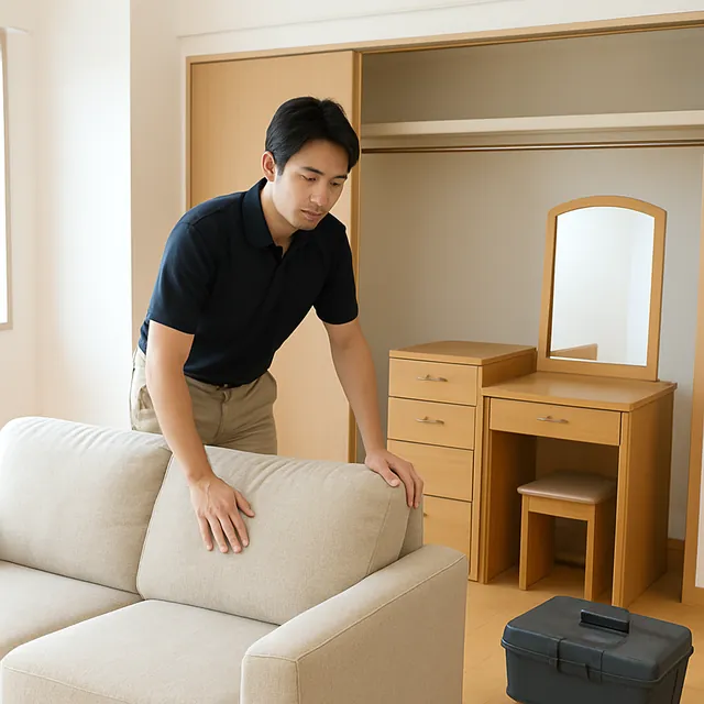 中野区で3人掛けソファ・食器棚・ドレッサーを確認する出張買取＋不用品回収の事例イメージ