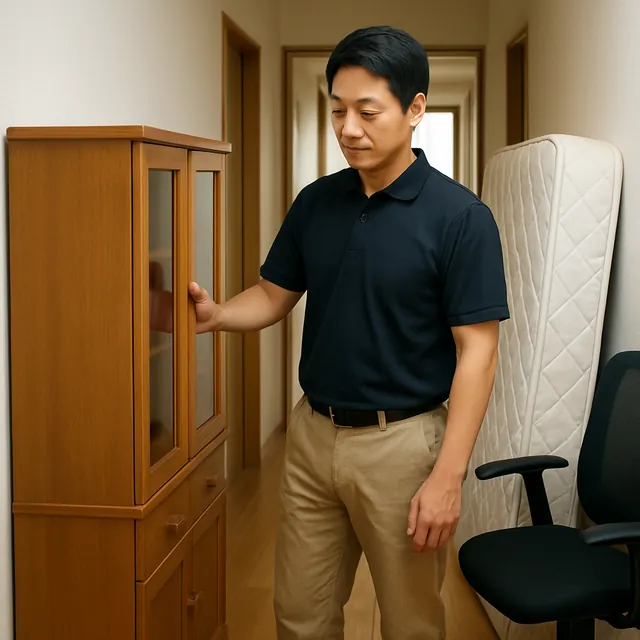 習志野市で食器棚・マットレス・オフィスチェアを確認する出張買取＋家片付けの事例イメージ