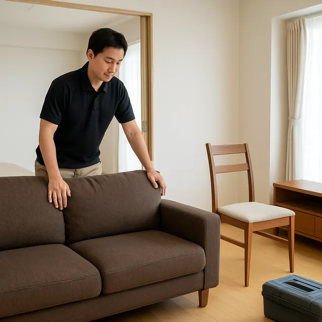 習志野市でカウチソファ・ダイニングチェア・テレビボードを確認する出張買取＋遺品整理の事例イメージ