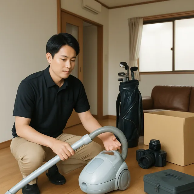 習志野市で掃除機・ゴルフ用品・カメラを確認する出張買取＋遺品整理の事例イメージ