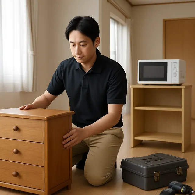 習志野市でチェスト・レンジ台・電動工具を確認する出張買取＋引越しの事例イメージ