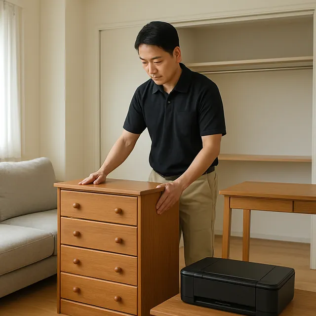 習志野市で洋服タンス・デスク・プリンターを確認する出張買取＋引越しの事例イメージ