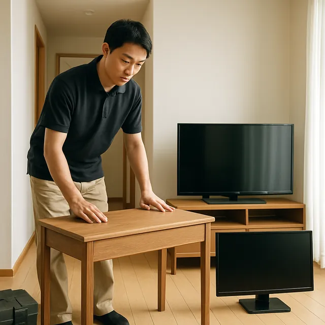 習志野市でデスク・有機ELテレビ・モニターを確認する出張買取＋不用品回収の事例イメージ
