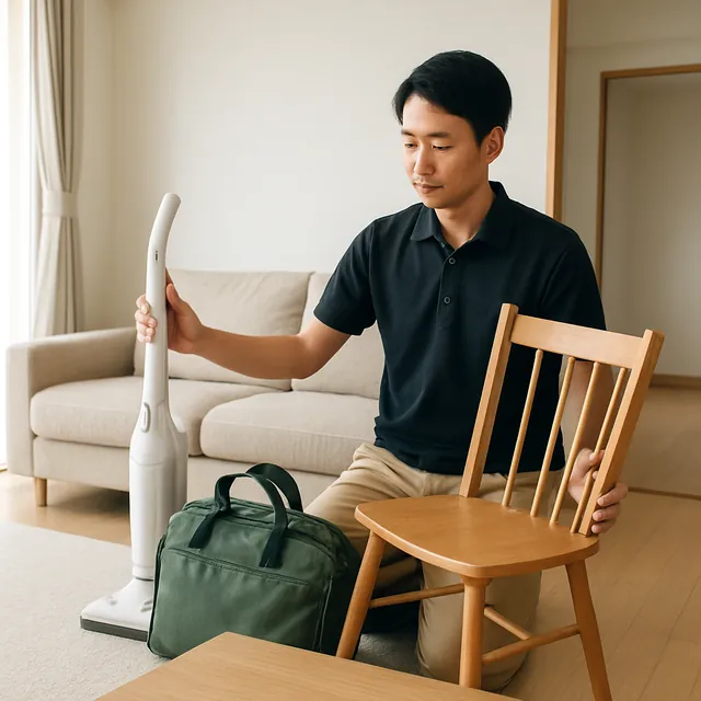 習志野市でダイニングチェア・掃除機・アウトドア用品を確認する出張買取＋不用品回収の事例イメージ