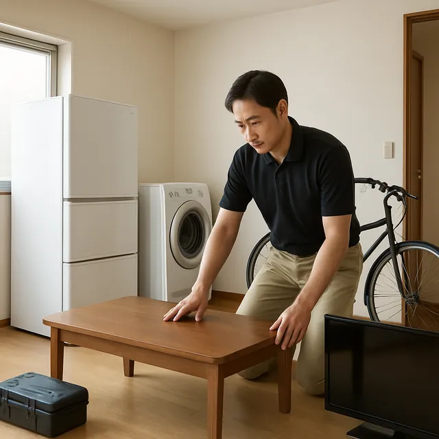 成田市でローテーブル・有機ELテレビ・自転車を確認する出張買取＋家片付けの事例イメージ