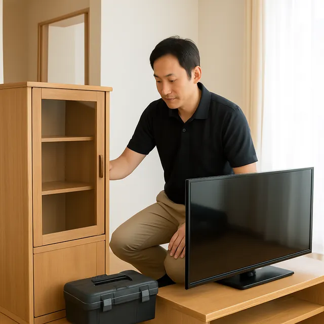 成田市で食器棚・有機ELテレビ・電動工具を確認する出張買取＋遺品整理の事例イメージ