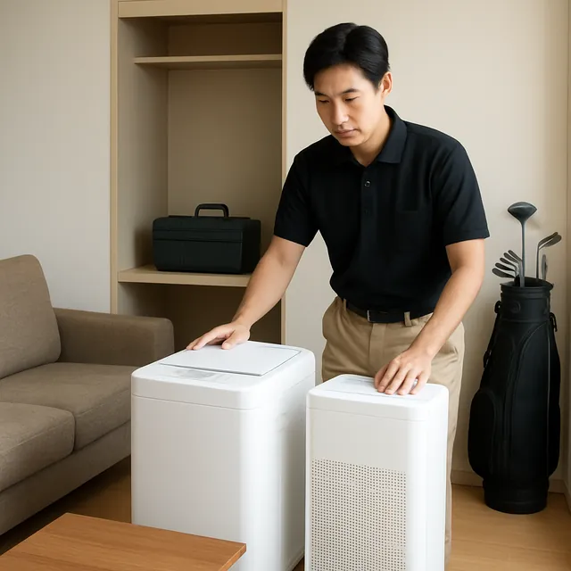 成田市で縦型洗濯機・空気清浄機・ゴルフ用品を確認する出張買取＋引越しの事例イメージ