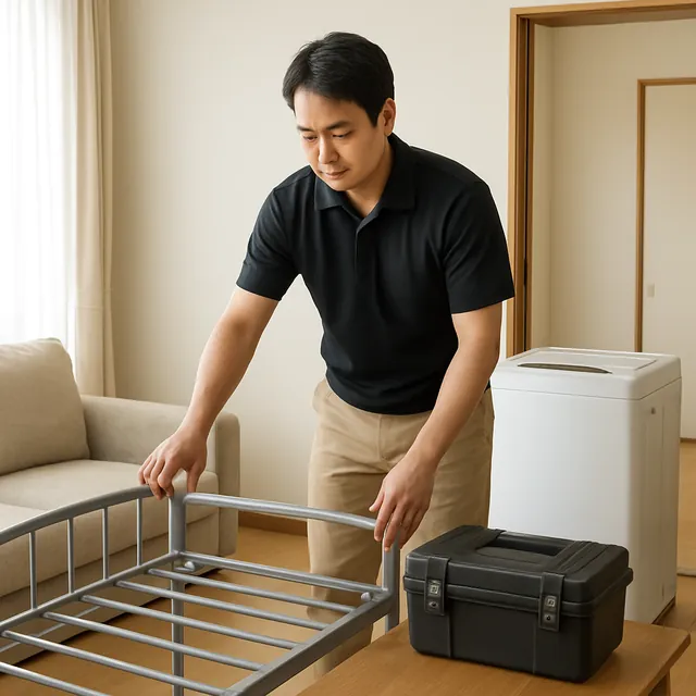 成田市でベッドフレーム・縦型洗濯機・電動工具を確認する出張買取＋不用品回収の事例イメージ