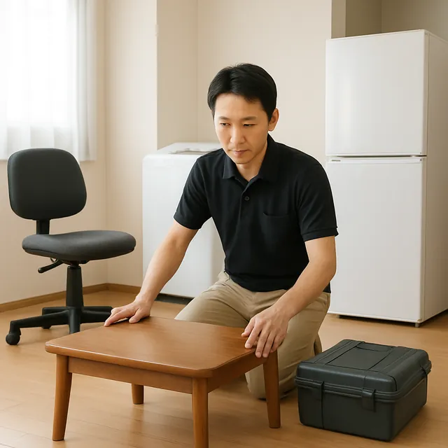 練馬区でローテーブル・オフィスチェア・工具箱を確認する出張買取＋家片付けの事例イメージ