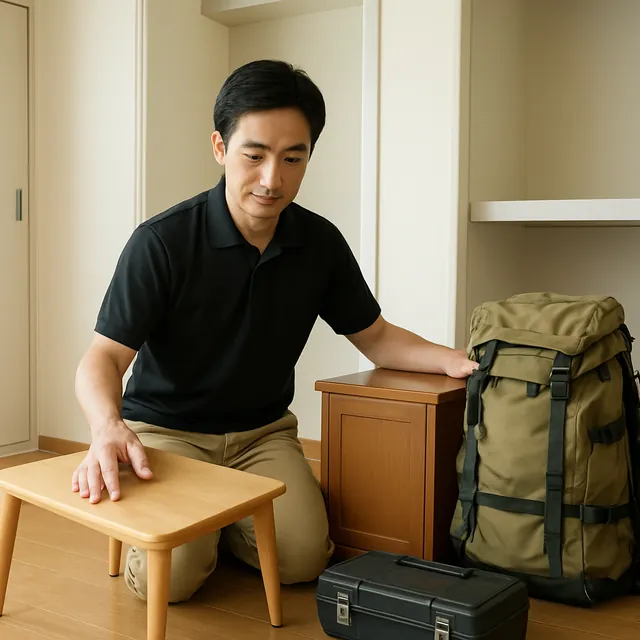 練馬区でローテーブル・キャビネット・アウトドア用品を確認する出張買取＋遺品整理の事例イメージ
