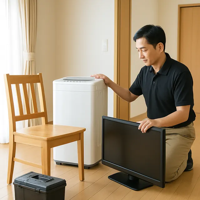 練馬区でダイニングチェア・縦型洗濯機・液晶テレビを確認する出張買取＋引越しの事例イメージ