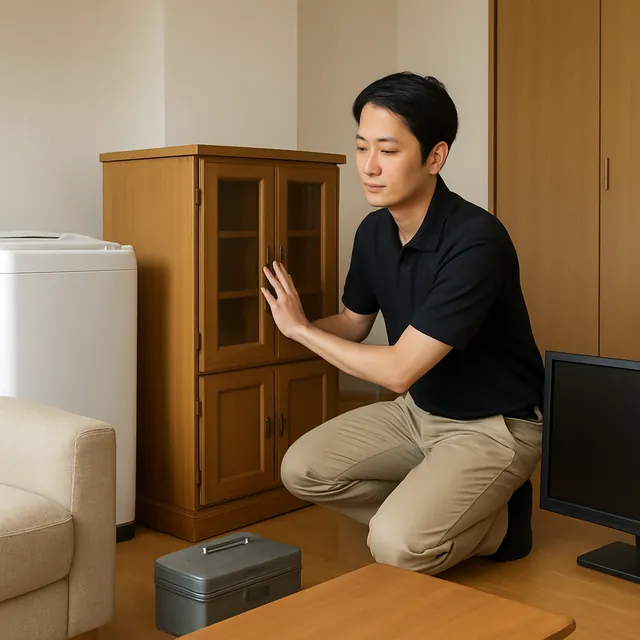 練馬区で食器棚・縦型洗濯機・モニターを確認する出張買取＋引越しの事例イメージ