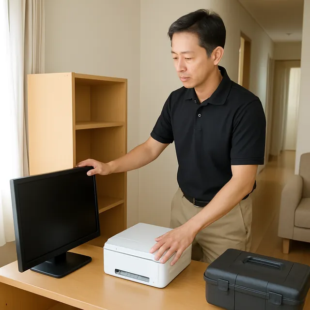 練馬区で本棚・モニター・プリンターを確認する出張買取＋不用品回収の事例イメージ