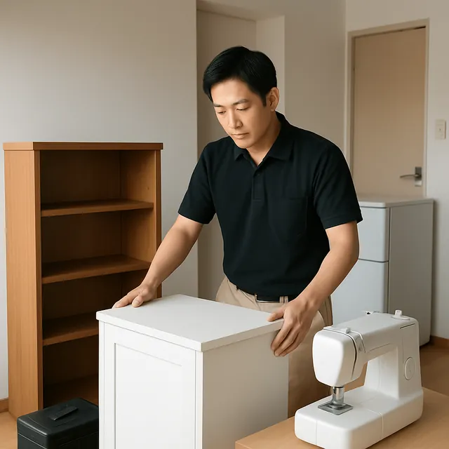 新座市で本棚・キャビネット・ミシンを確認する出張買取＋家片付けの事例イメージ