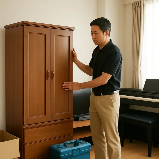 新座市で洋服タンス・液晶テレビ・電子ピアノを確認する出張買取＋遺品整理の事例イメージ