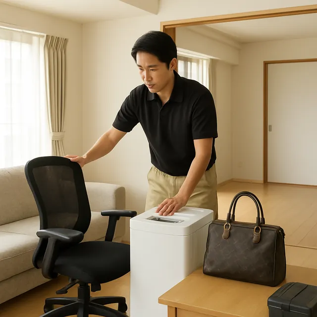 新座市でオフィスチェア・縦型洗濯機・ブランドバッグを確認する出張買取＋不用品回収の事例イメージ