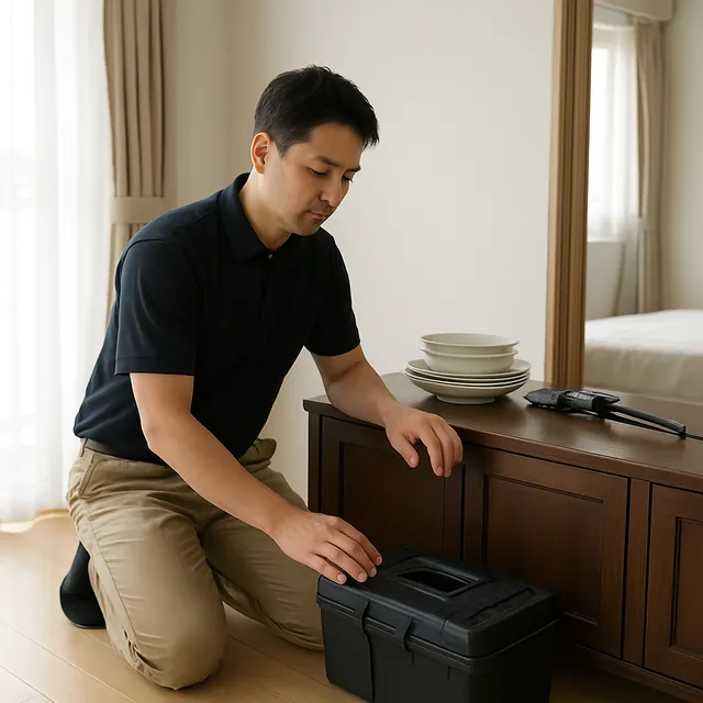 西東京市でサイドボード・食器セット・釣具を確認する出張買取の事例イメージ