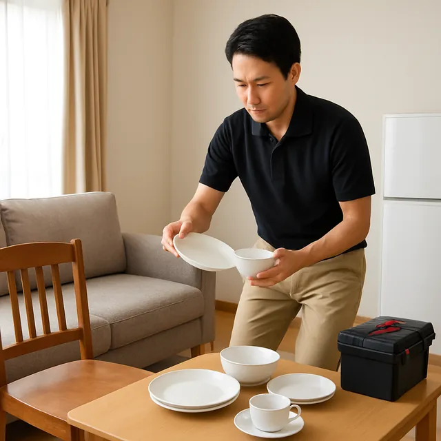 西東京市でカウチソファ・ダイニングチェア・食器セットを確認する出張買取＋家片付けの事例イメージ
