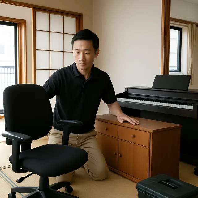 西東京市でオフィスチェア・サイドボード・電子ピアノを確認する出張買取＋家片付けの事例イメージ