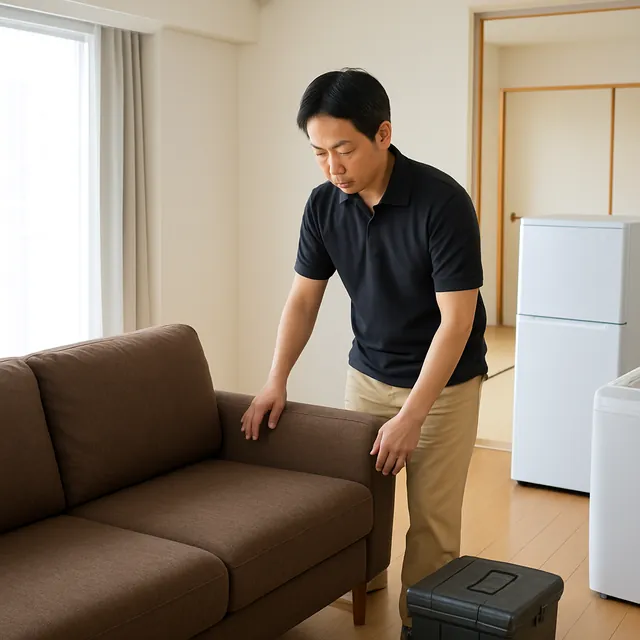 西東京市で3人掛けソファ・冷蔵庫・縦型洗濯機を確認する出張買取＋遺品整理の事例イメージ