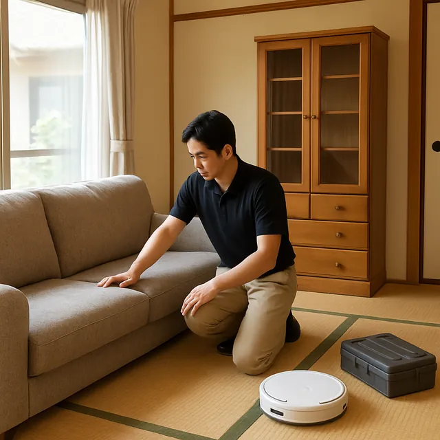 西東京市で3人掛けソファ・食器棚・ロボット掃除機を確認する出張買取＋遺品整理の事例イメージ