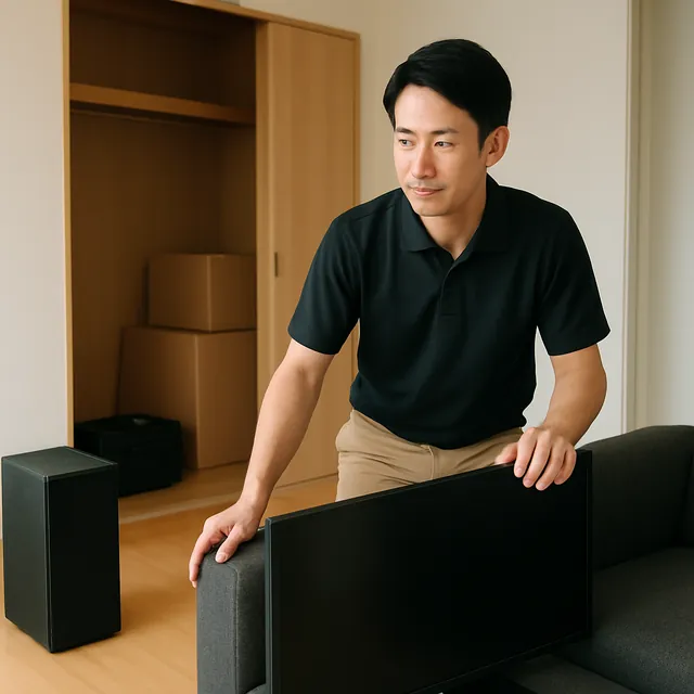 野田市でカウチソファ・スピーカー・モニターを確認する出張買取＋遺品整理の事例イメージ